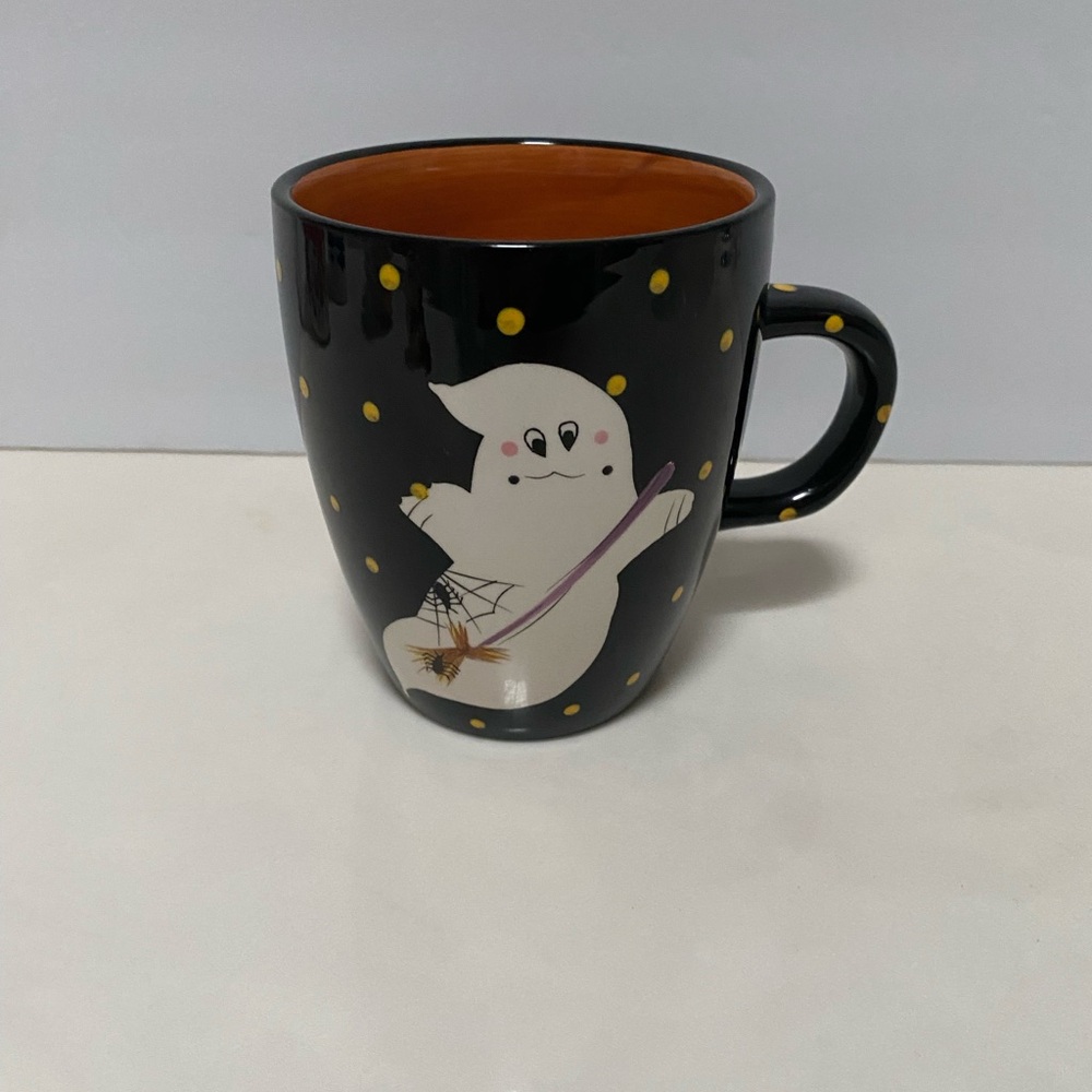 Laurie Gates Halloween Mug Ghost Spider Gates Ware Web Ceramic Black Orange